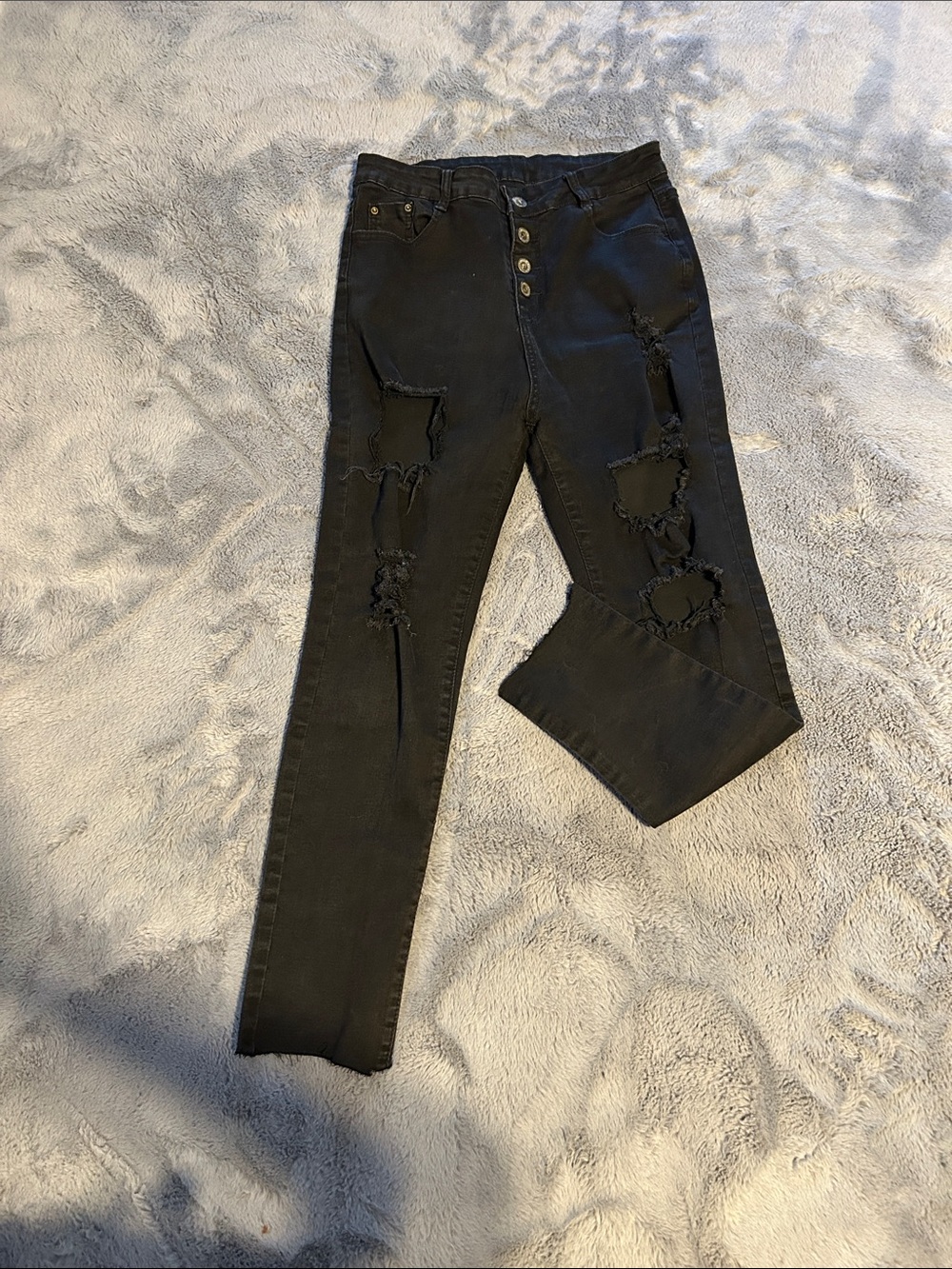 SHEIN Black High Rise Distressed Skinny Jeans